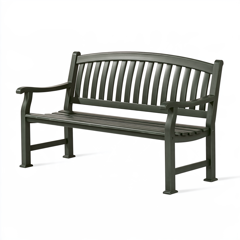 Gartenbank 122 cm Metall Dunkelgrün für Außenbereich mit Lattenrückenlehne