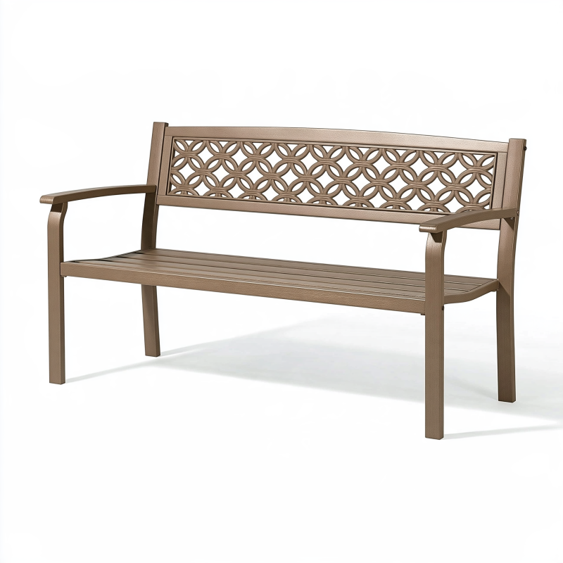Gartenbank 122 x 61 x 91 cm Metall Braun mit Armlehnen Ornamentdesign