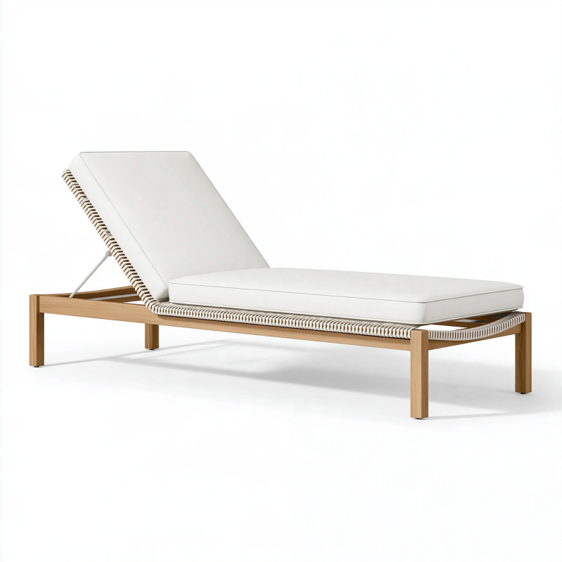 Sonnenliege 200 x 75 cm Holz Naturweiß mit verstellbarer Rückenlehne