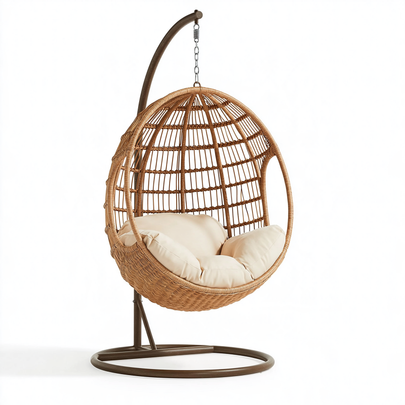 Hängesessel 105 x 105 x 195 cm Rattan Braun mit Metallgestell für Innenbereiche