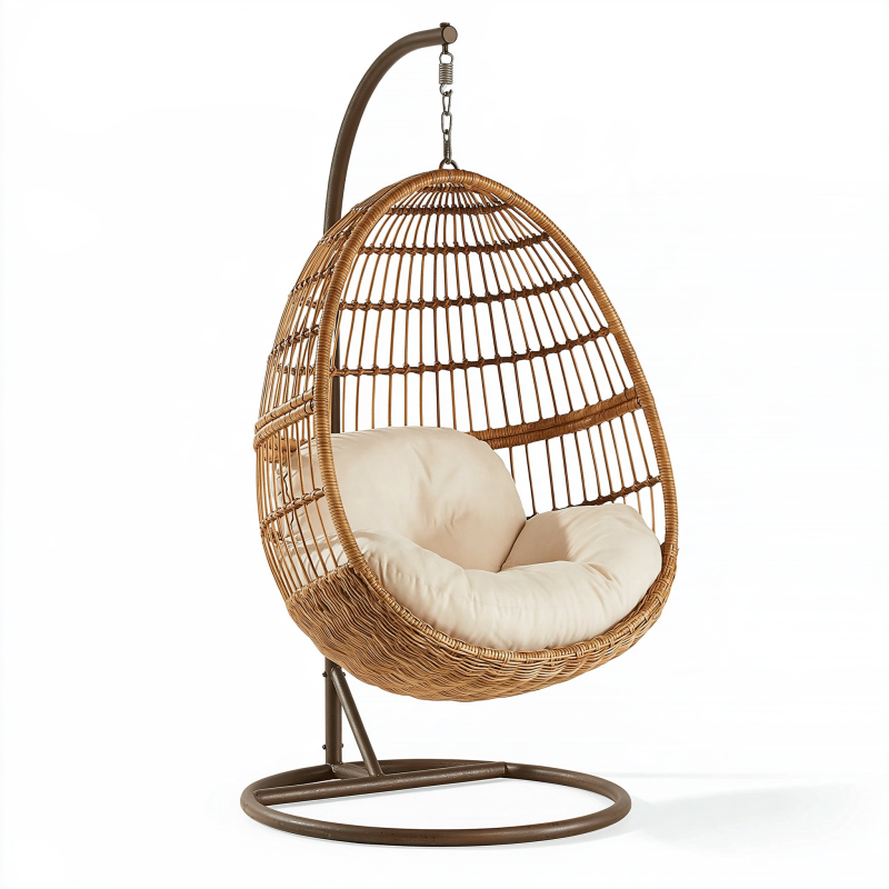 Hängesessel 105 x 105 x 195 cm Rattan Metall Braun Creme für Innenräume im Boho-Stil