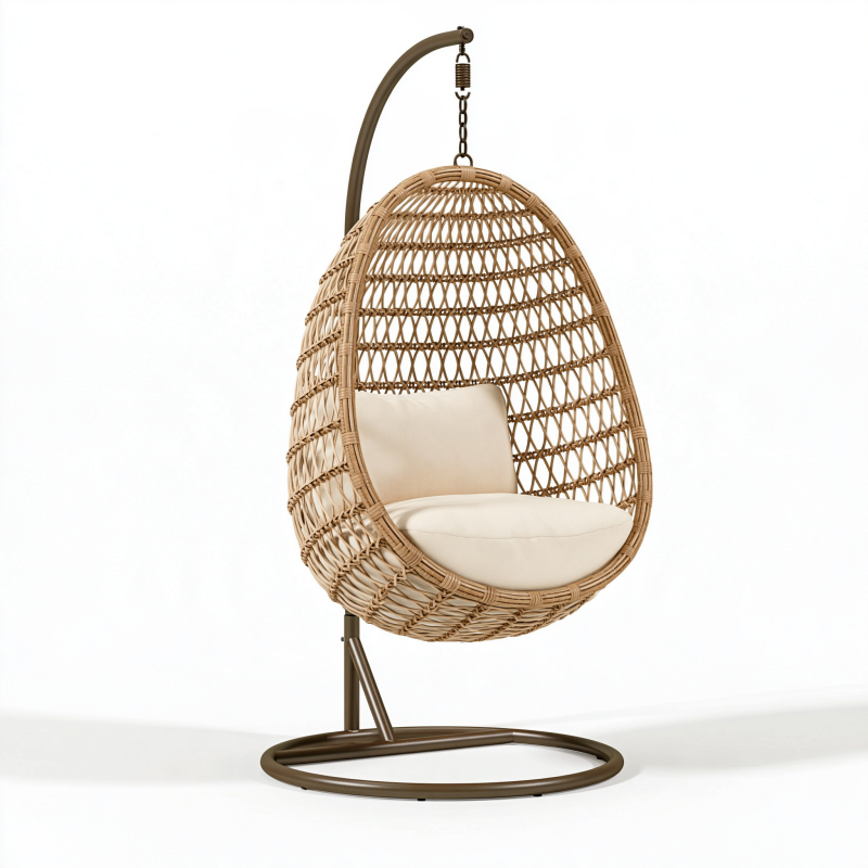 Hängesessel 105 x 105 x 195 cm Rattan Beige mit Metallgestell Boho