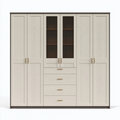 Kleiderschrank 300 x 60 x 220 cm Holzwerkstoff Cremeweiß mit Glastüren und Schubladen klassisch