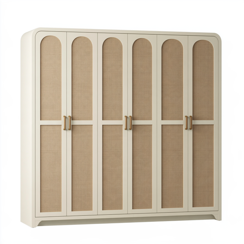 Kleiderschrank 270 x 60 x 220 cm Creme Holzwerkstoff mit Geflecht moderner Stil