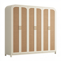 Kleiderschrank 240 x 60 x 200 cm Holz Rattangeflecht Creme Natur Boho Aufbewahrung