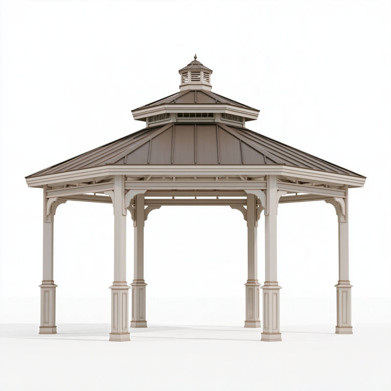 Gartenpavillon 400 x 400 x 350 cm Holz Metall Beige Braun mit Spitzdach