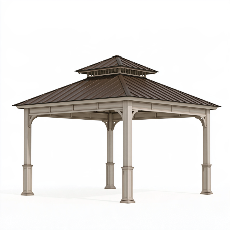 Gartenpavillon 300 x 300 cm Metall Beige Braun mit Doppeldach