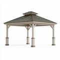 Pavillon 400 x 300 cm aus Holz und Metall in Beige Anthrazit mit Doppeldach für den Außenbereich