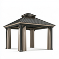 Gartenpavillon 300 x 300 cm Stahl Anthrazit Beige mit Vorhängen