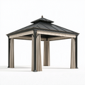 Pavillon 300 x 300 x 290 cm Stahl Beige Schwarz mit Vorhängen klassisch
