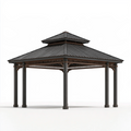 Gartenpavillon 400 x 400 cm aus Metall in Dunkelgrau und Braun mit Doppeldach