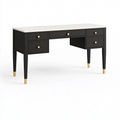 Schreibtisch 140 x 60 x 75 cm Holzwerkstoff Schwarz Weiß mit 5 Schubladen im modernen Stil