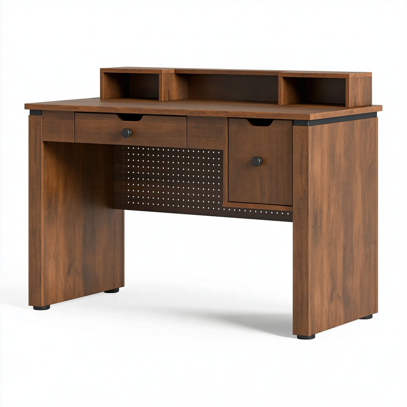 Schreibtisch 120 x 60 cm Holzwerkstoff Braun mit Stauraum im Retro-Stil