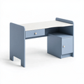 Schreibtisch 120 x 60 x 75 cm aus Holzwerkstoff blau weiß mit Schublade und Schrankfach
