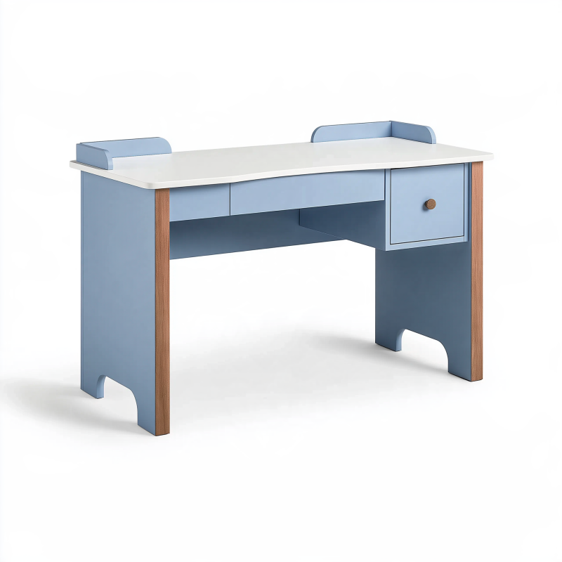 Schreibtisch 120 x 60 x 75 cm aus Holzwerkstoff Weiß Blau mit Stauraum im modernen Stil
