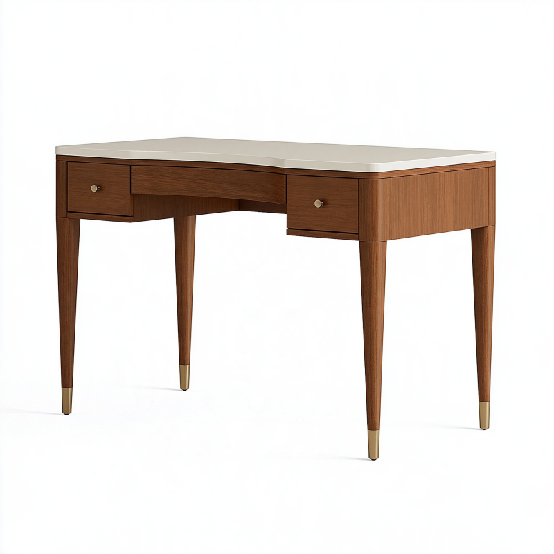 Schreibtisch 120 x 55 x 76 cm Holz Braun Beige mit 2 Schubladen im Mid-Century-Stil