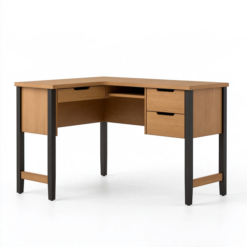 Eckschreibtisch 140 x 140 x 75 cm Holzwerkstoff Eichenoptik Schwarz mit Schubladen